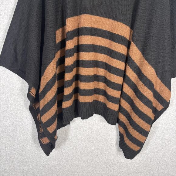 Peruvian Connection 100% Alpaca Poncho OS Turtleneck Black Gold Rust Comfy Cozy - Picture 3 of 9